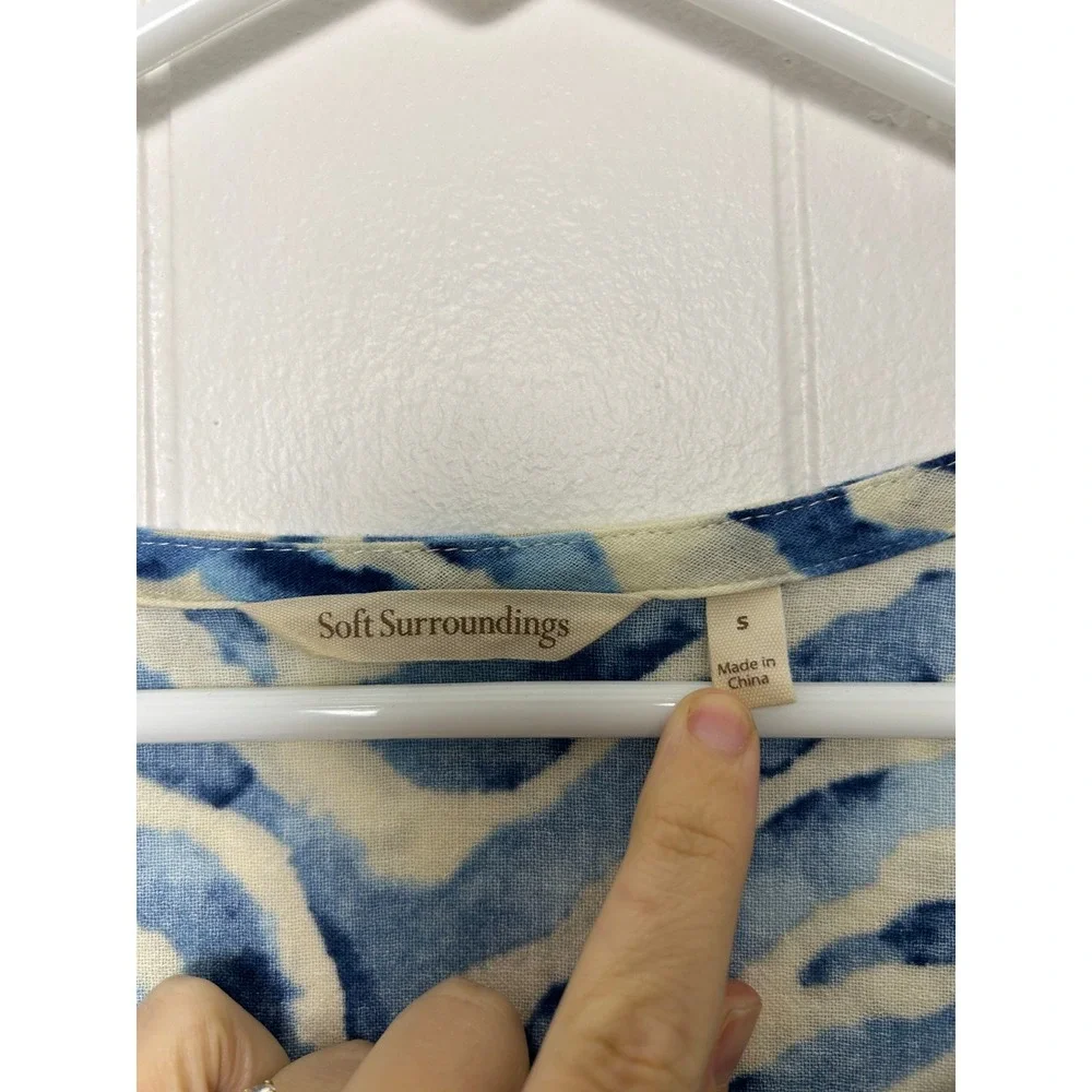 Soft Surroundings Mercado Gauze A-line dress Women's S Blue White Zebra Cotton - Picture 4 of 10